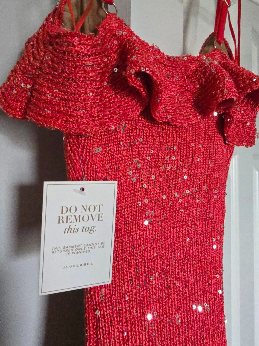 JLUXLABEL Red Beaded Ruffle V-Neck Maxi Dress - Picture 7 of 10